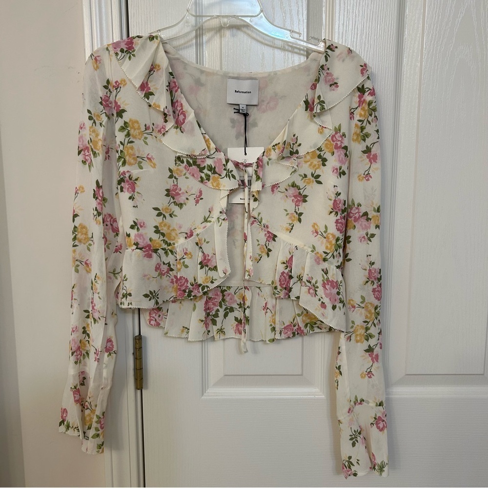 Reformation Julie Two Piece long sleeve top w/ matching midi skirt in Posy Sz 4 - Picture 10 of 16